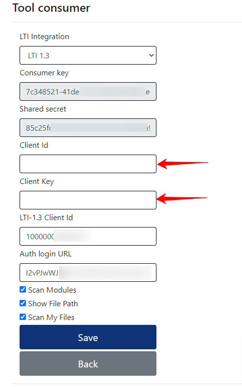 Screenshot showing where to insert Client Id and Client secret