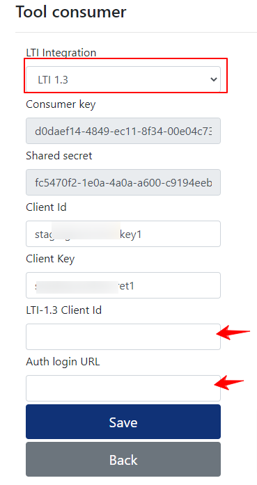Screenshot showing LTI 1.3 input keys