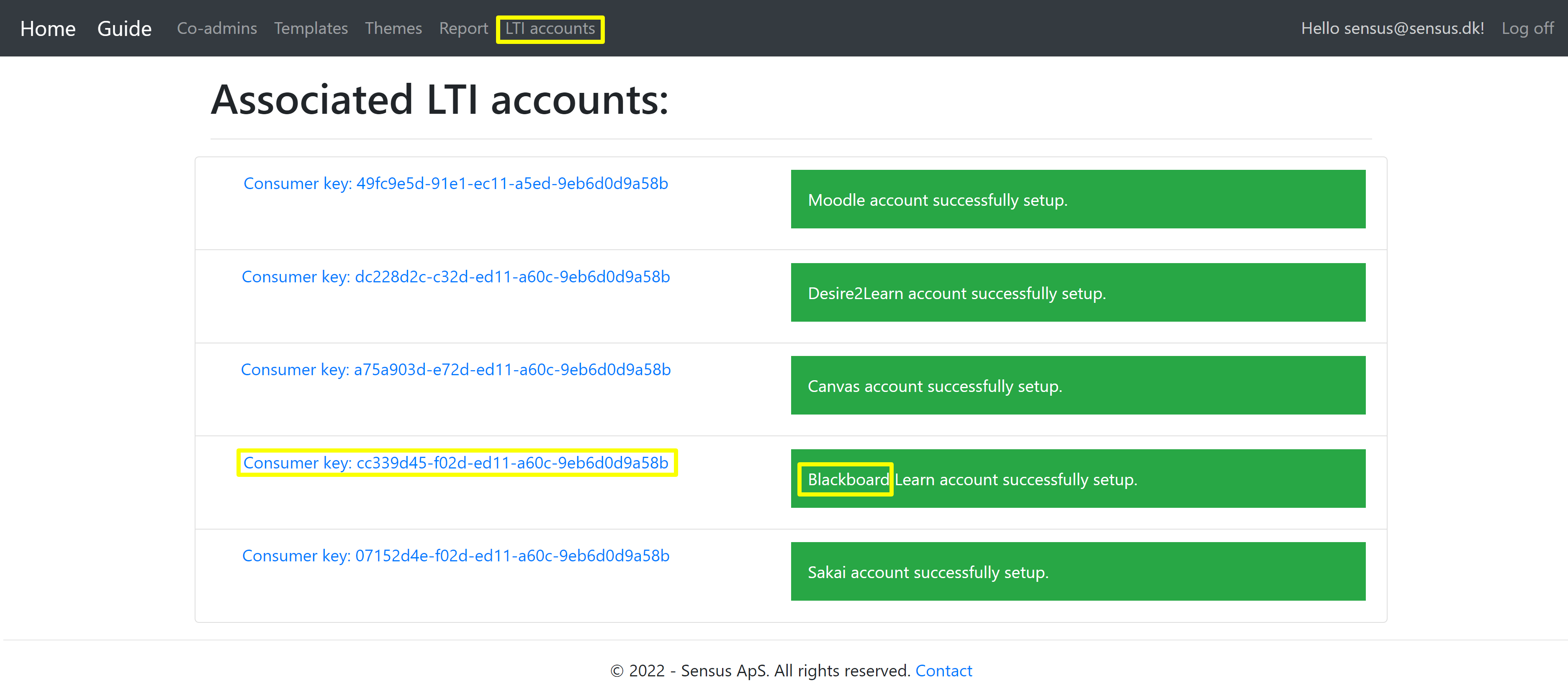 Screenshot showing where to click for the associated lti accounts