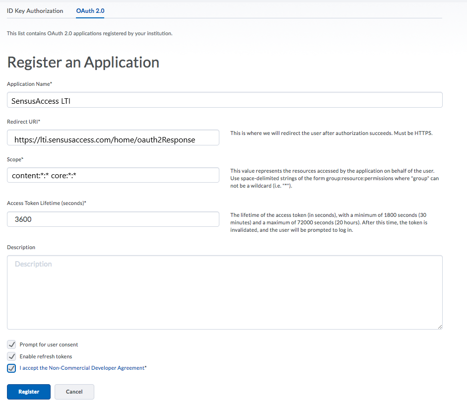 Register the application for OAUTH 2 flow.